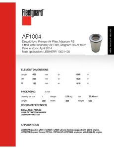 Бюллетень воздушных фильтров Fleetguard: AF1004, AF27995, AF55750