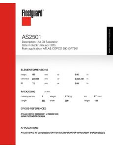 Бюллетень воздушнo-масляных сепараторов Fleetguard: AS2501, AS2502, AS2503